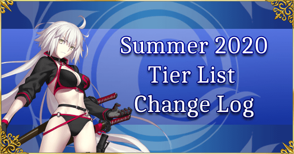 Servant Summer Festival 2020 - Tier List Change Log